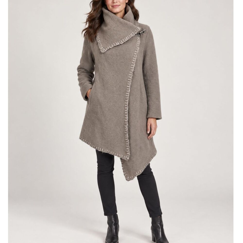 Garnet Hill Asymmetrical Boiled Wool Blanket Wrap Coat Lagenlook Art to Wear